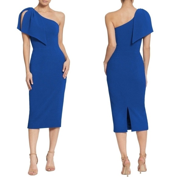 Dress The Population Tiffany One Shoulder Midi Dress Size M Electric Blue NWOT - Picture 1 of 6